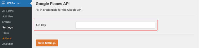 Scroll Down to the Google Places API Settings