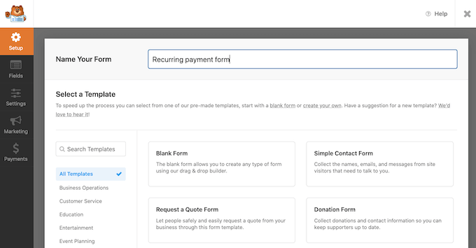 Creating a recurring payment form