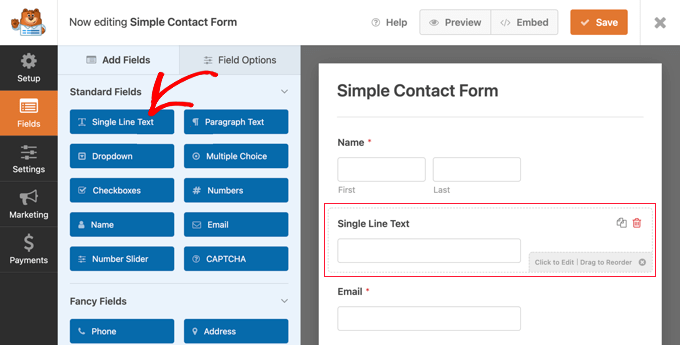 Drag the Single Line Text Block Onto the Form