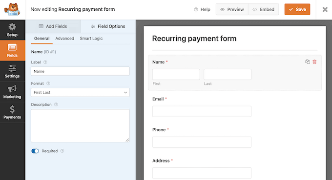 Editing the WPForms recurring payment form